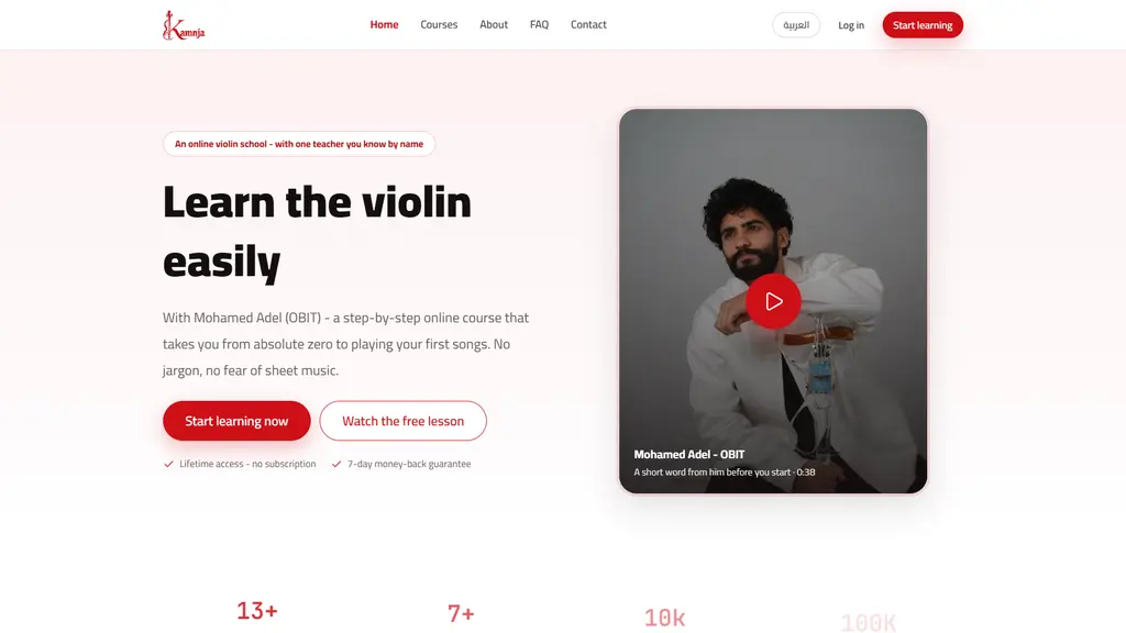 Alkamnja English landing page for the violin course