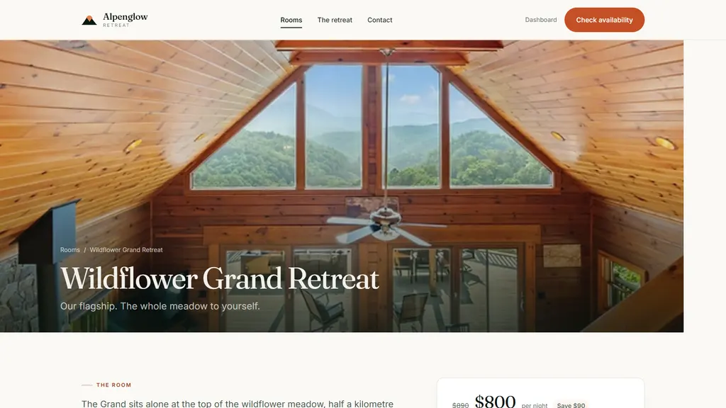 A room page: rates, the space, and the enquiry that starts a booking
