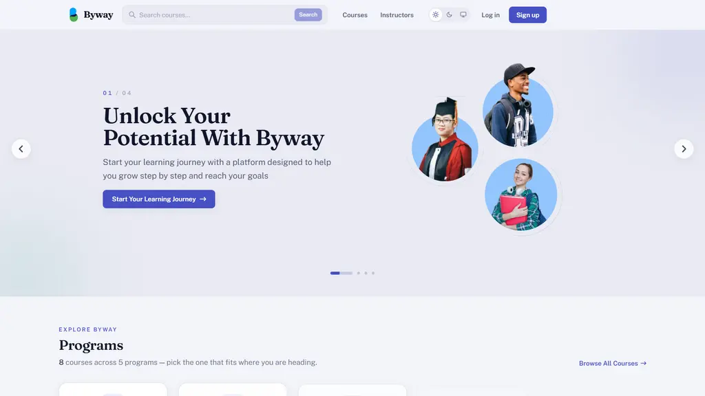 Byway course marketplace landing page