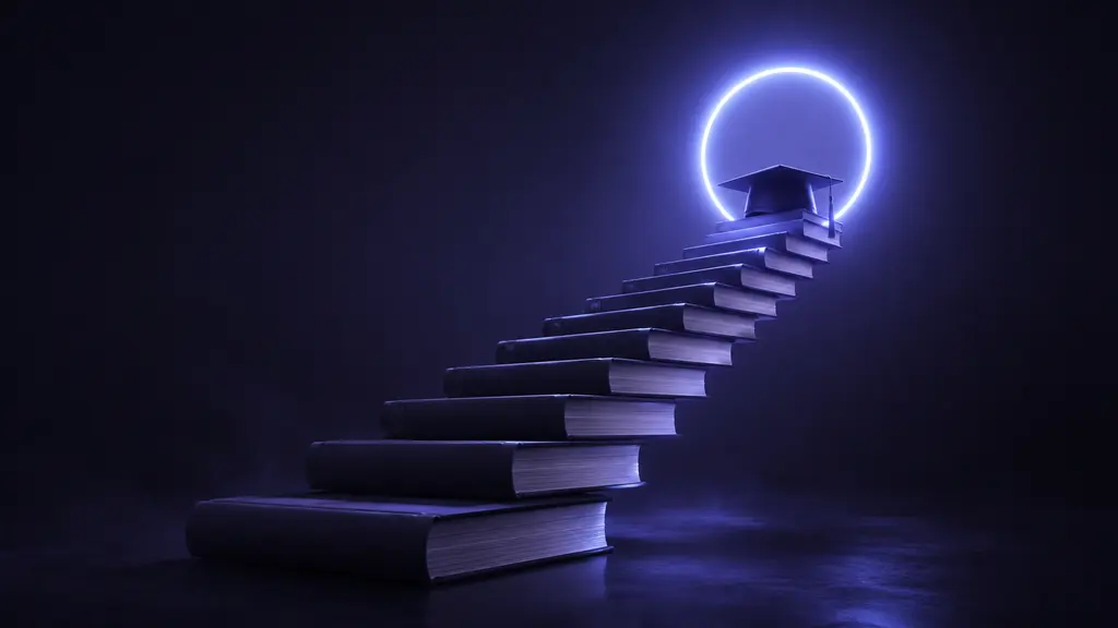 Byway poster: a staircase of books rising toward a ring of light