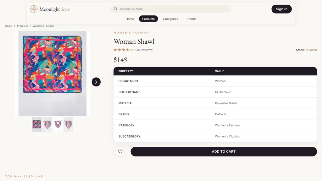 Product detail with specifications and similar items