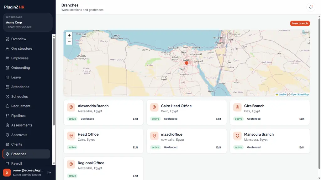 Branch network pinned on a live map