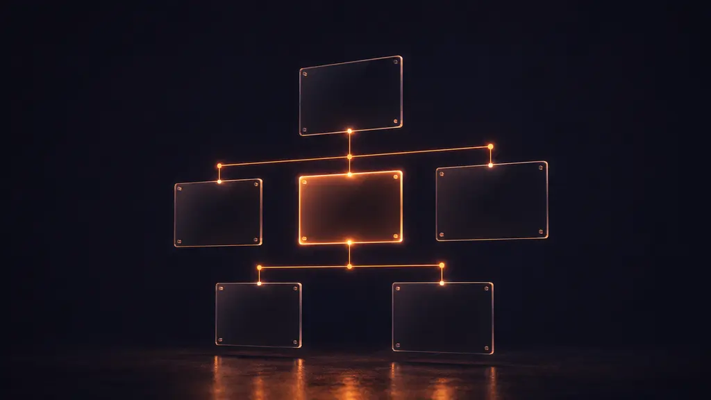 PluginZ HR poster: an org chart of glowing glass panels